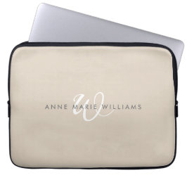 Modern vit Tan Skriptmonogram Laptop Fodral
