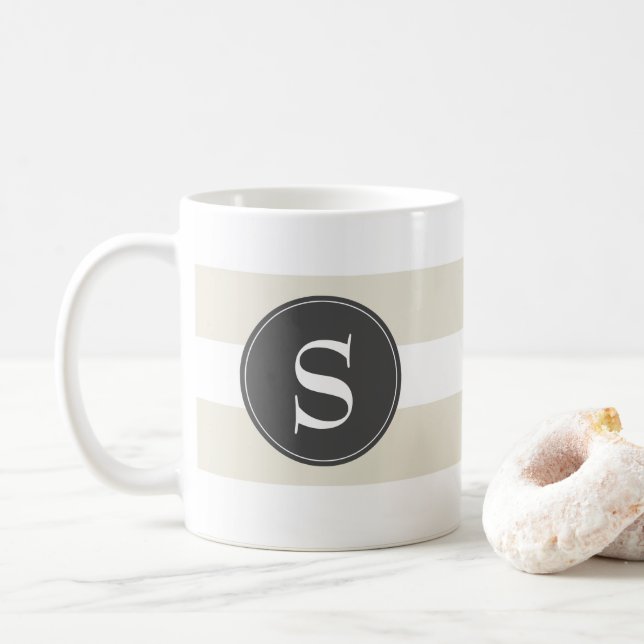 Modern vit, Taupe, Black Monogram Kaffemugg (Med munk)