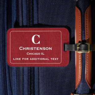 Modern vit text på Ruby Red Denimtryck Bagagebricka