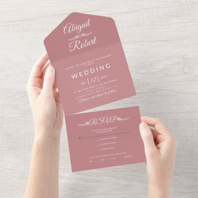 Modern vit typografi damm ro rosa bröllop (Avrivbar del)