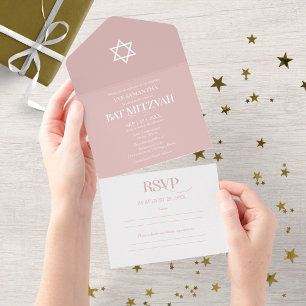 Modern vit typografi på blå Bat Mitzvah allt ingår
