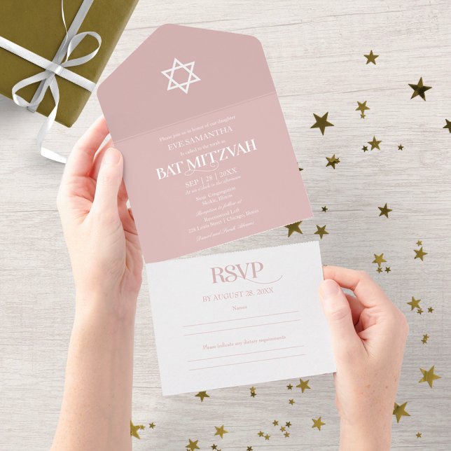 Modern vit typografi på blå Bat Mitzvah allt ingår (Skapare uppladdad)