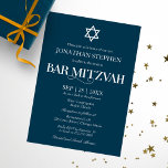 Modern vit typografi på Blue Pub Mitzvah Inbjudningar<br><div class="desc">Modern vit typografi om inbjudan till Blue Pub Mitzvah</div>