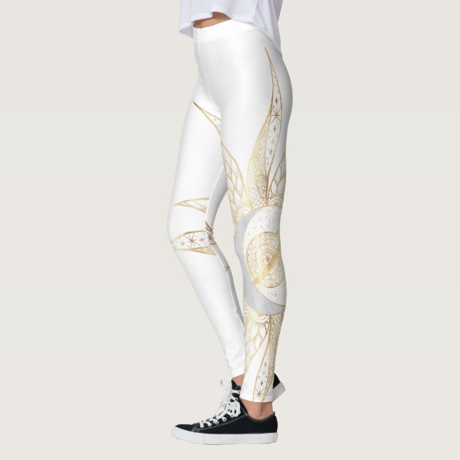 Modern Vita Måne-planeten Guld Sol, Universe Manda Leggings (Vänster)