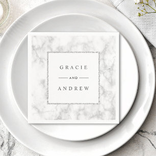 Modern Vita Marble Silver Glitter Bröllop Papper Pappersservett