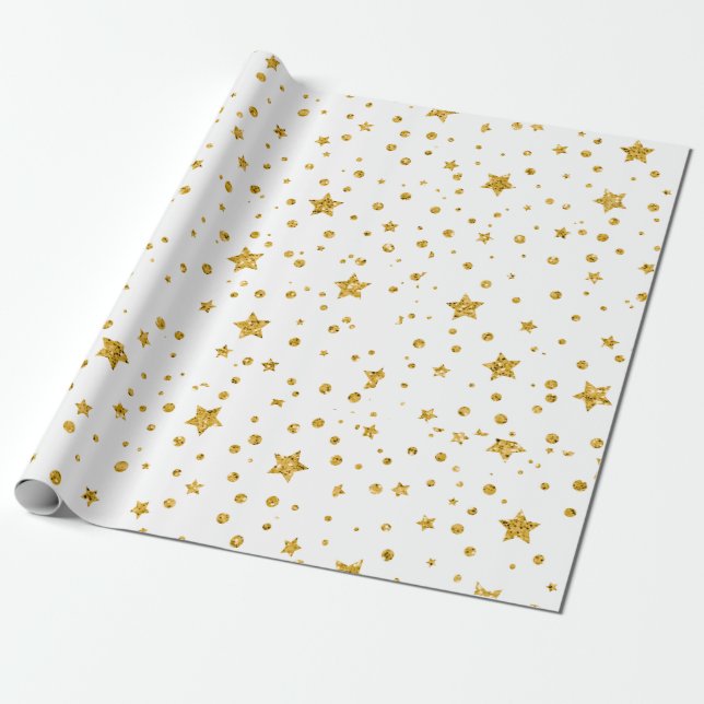 Modern Vita och Guld Celestial Stars Presentpapper (Utrullad)