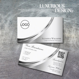 Modern vitbok om Silver med Logotyp och QR-kod Visitkort