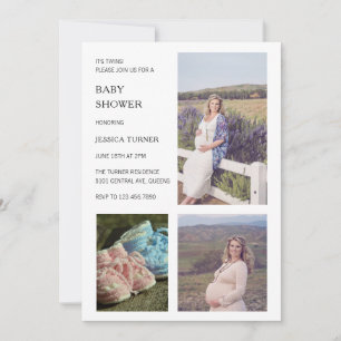 Modern vitfotoCollage kopplar samman baby shower Inbjudningar