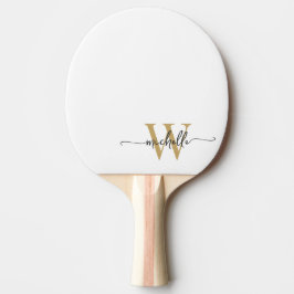 Modern vitguld anpassad monogramnamn skript pingisracket