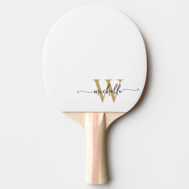 Modern vitguld anpassad monogramnamn skript pingisracket (Framsidan)
