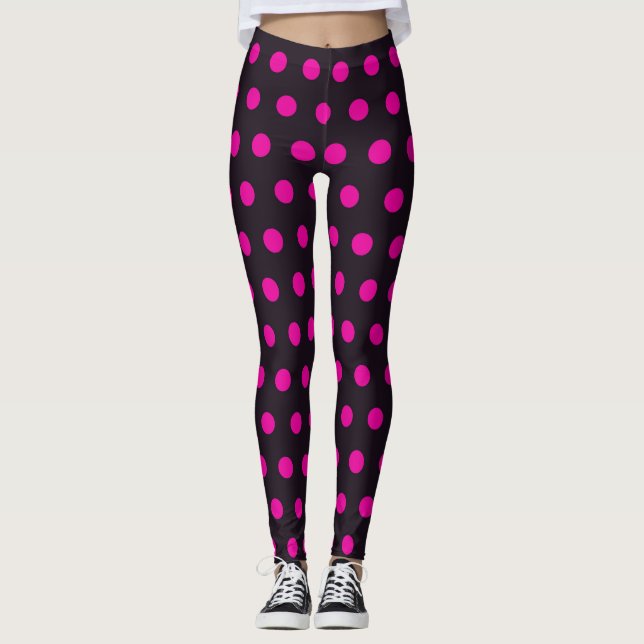 Modern vitpolka dots på svarten, fläckmönster leggings (Framsida)