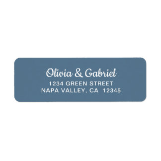 Modern, vitt skript. Blue Bröllop Returadress Etikett