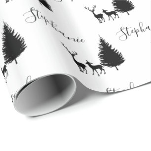 Modern, vitt skript "God jul" och Hjort Presentpapper