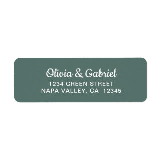 Modern, vitt skript. Grönt Bröllop Returadress Etikett