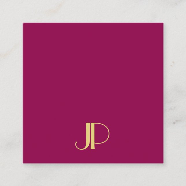 Modern Viva-Magenta för elegant Guld Monogram Fyrkantigt Visitkort (Framsida)