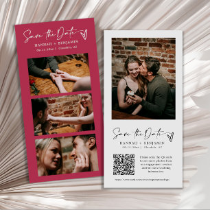 Modern Viva Magenta Photo Booth Strip QR-kod Spara Datumet
