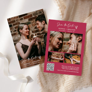 Modern Viva Magenta QR-kodfoto med enkel Elegant Spara Datumet
