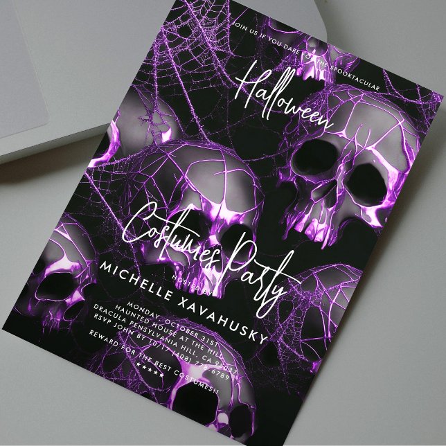 Modern Vuxen Halloween fest Black Lila Skull Inbjudningar (Modern Adult Halloween Party Black Purple Skull Invitation
)