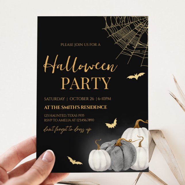 Modern Vuxen Pumpkin Halloween fest Inbjudningar (Adult Modern Pumpkin Halloween Party Invitation)