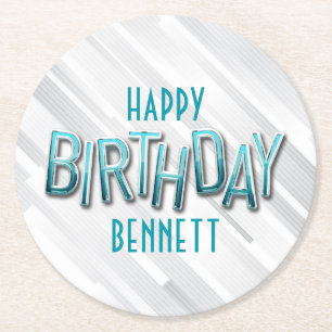 Modern Vuxen Teal Birthday Underlägg Papper Rund