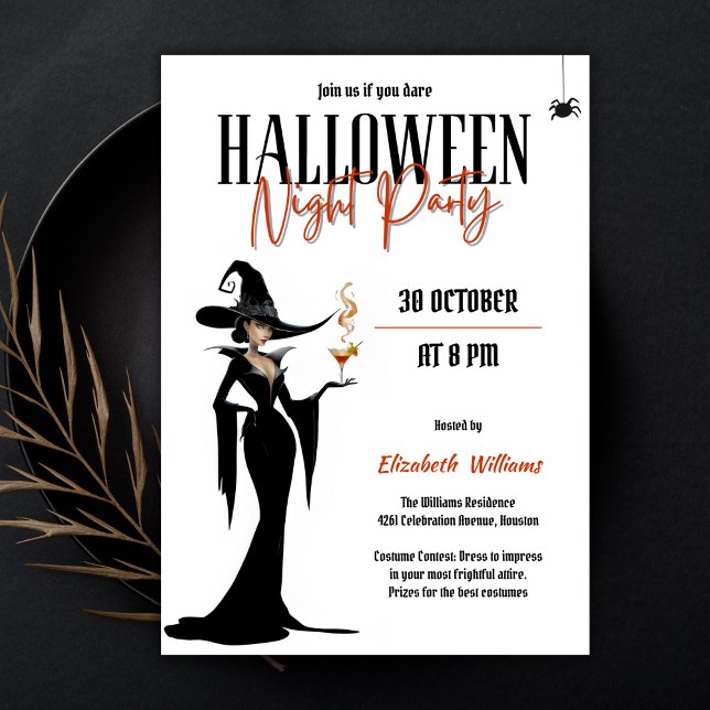 Modern Vuxen Witch Halloween Girls Night Party Inbjudningar (Modern Adult Witch Halloween Girls Night Party Invitation)