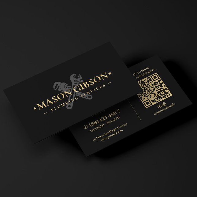 Modern VVS-avloppsrörstekniker Logo Svart Visitkort (Modern Plumber Drain Sewer Technician Logo Black Business Card
)