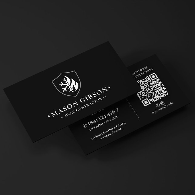 Modern VVS Värme Tekniker Logotyp Svart Vitt Visitkort (Modern Heating AC Technician Logo Black White Business Card
)