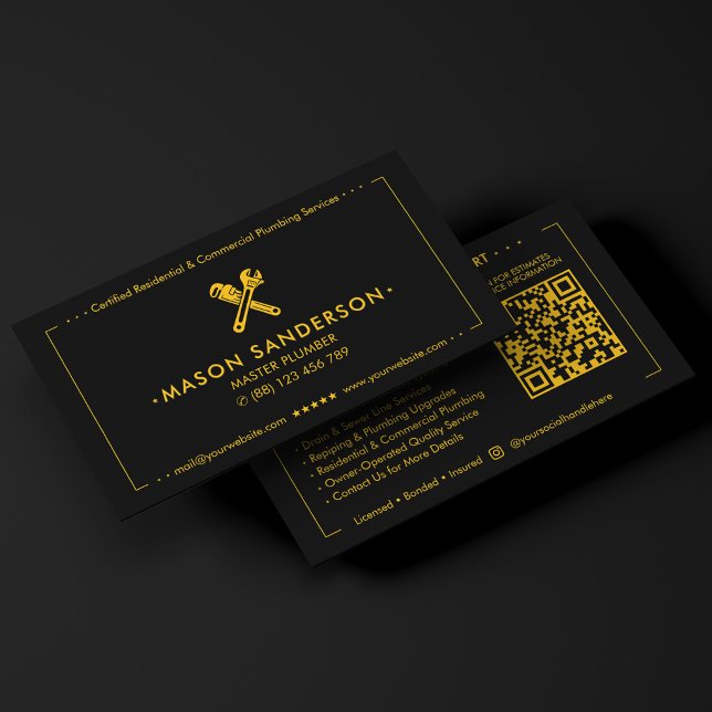 Modern VVS VVS-kontraktör Svart Gul Visitkort (Modern Plumber Plumbing Contractor Black Yellow Business Card
)