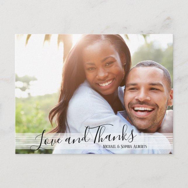 Modern vykort för svartvitt Kärlek och tack (Framsida)