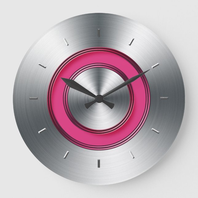 Modern Wall Clock Faux Metall och Fuchsia Stor Klocka (Framsida)