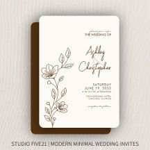 Modern Walnut Brown Foliage Outline Bröllop