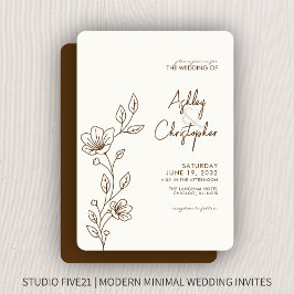 Modern Walnut Brown Foliage Outline Bröllop Inbjudningar