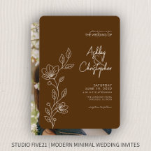 Modern Walnut Brown Foliage Outline Photo Bröllop