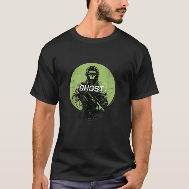 Modern Warfare 2 Ghost Grön Spotlight Skott  T Shirt (Framsida)