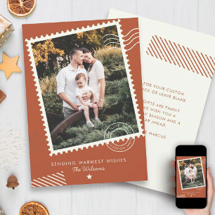 Modern Warm Earth Tone Family Photo Cute Frimärke Julkort