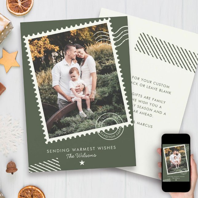 Modern Warm Familjefoto Söt Stämpel Julkort (Skapare uppladdad)