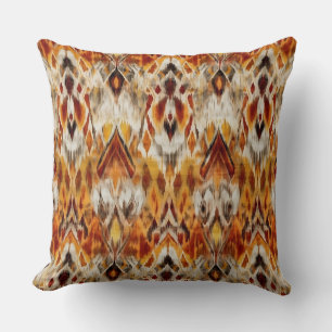 Modern Warm Neutralts Brown Orange Ikat Tribal Kudde