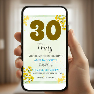 Modern Watercolor 30th Birthday Invitation Julkort