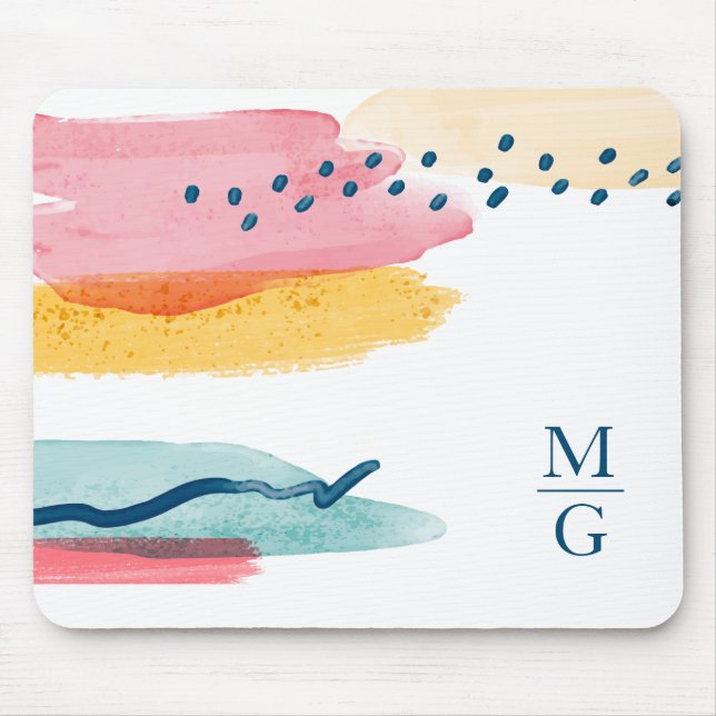 Modern Watercolor Abstrakt Monogram Rosa Gult Musmatta (Framsidan)
