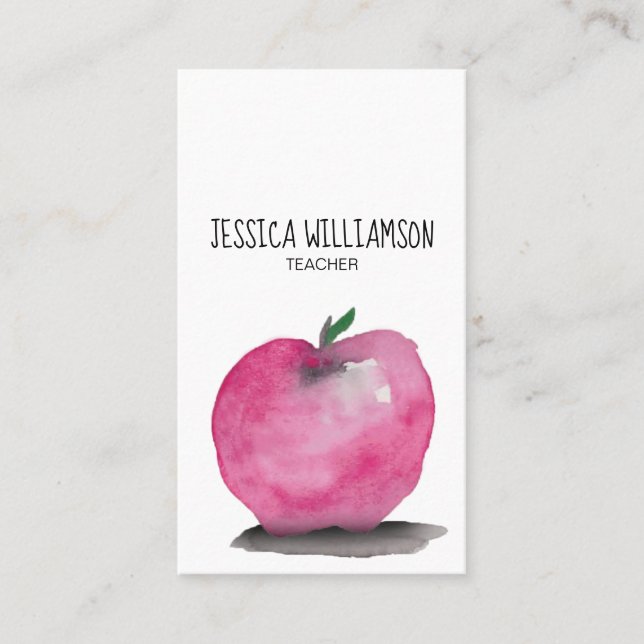 Modern Watercolor APPLE Teacher Visitkort (Framsida)