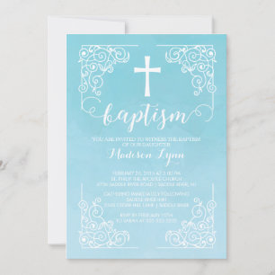 Modern Watercolor Baptism Christening Kor Inbjudningar