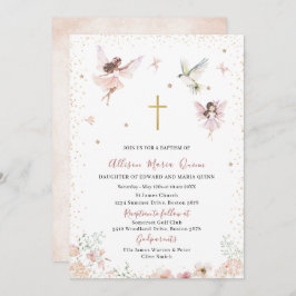 Modern Watercolor Baptism Magic Blommigt Fairy Pr Inbjudningar
