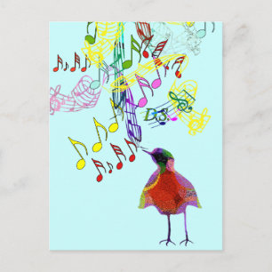 Modern Watercolor Bird Singing Vykort