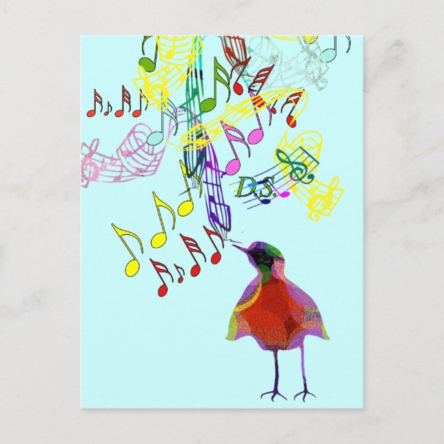 Modern Watercolor Bird Singing Vykort (Framsida)