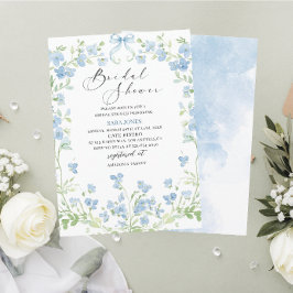 Modern Watercolor Blåa blommor Möhippa Inbjudningar