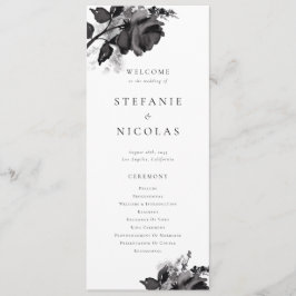 Modern Watercolor Black Ro Bröllop Ceremony Program