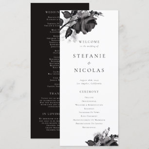 Modern Watercolor Black Ro Bröllop Ceremony Program