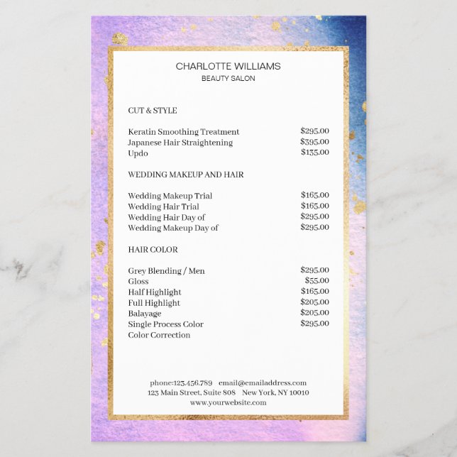 Modern Watercolor Blau Rosa Guld Flygblad (Framsidan)