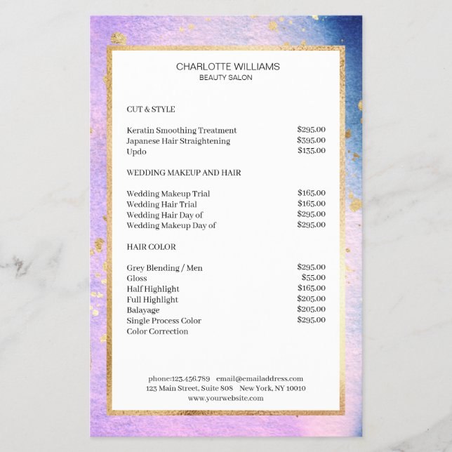 Modern Watercolor Blau Rosa Guld Flygblad (Framsidan)