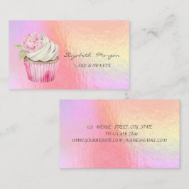Modern Watercolor Blommig Cupcake Holografisk Visitkort